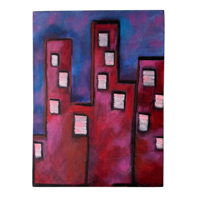 1996 Postmodern Cityscape Painting For Sale