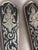 This lovely serving set is a vintage mid century export from Siam. Gods are featured in engraved sterling silver plates...