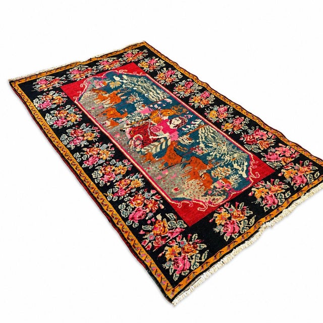 A Story Woven in Wool — Vintage Karabagh Pictorial Rug This exceptional 80-year-old Karabagh rug is a true celebration of...