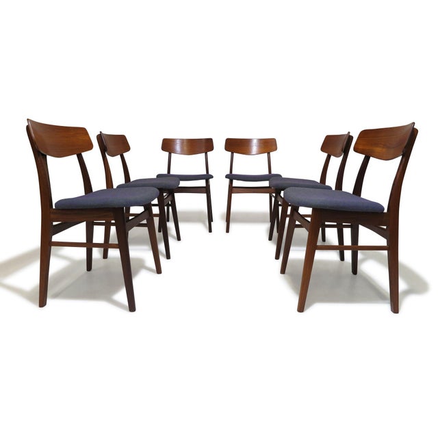 Mid 20th Century Set of Six Mid-Century Danish Teak Dining Chairs in Purple Wool Textile For Sale - Image 12 of 12