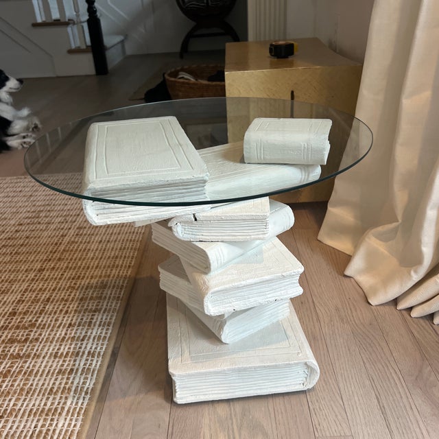 Contemporary Vintage Italian Trompe L’oeil Stacked Books Low Drinks Table For Sale - Image 3 of 8