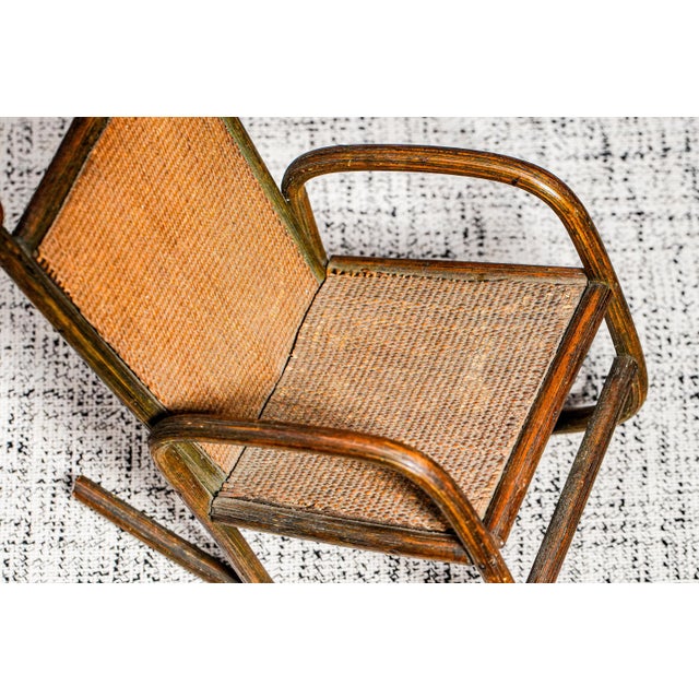 1900 - 1909 Hand Made Antique Wood Rattan Miniature Rocking Chair Furniture Primitive Folk Art For Sale - Image 5 of 11