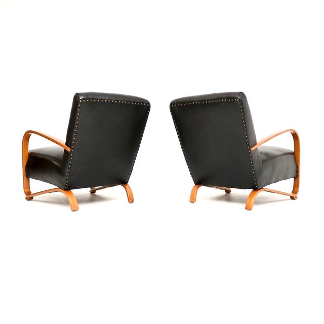 Vintage French Art Deco Leather Armchairs by Jindrich Halabala, 1930, Set of 2 For Sale - Image 6 of 13
