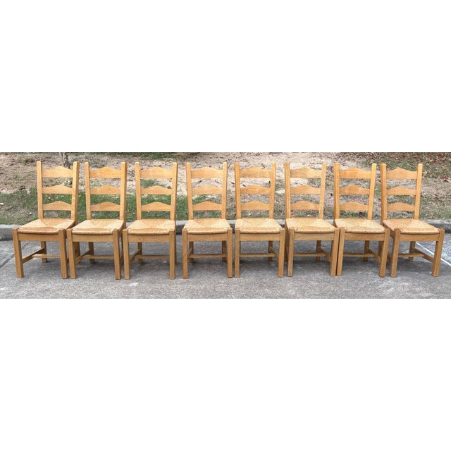 Very nice set of 8 country French Rush seat ladder back dining chairs!