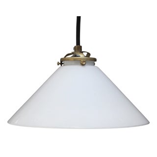 Mid-Century French Opaline Glass and Brass Pendant Lamp For Sale
