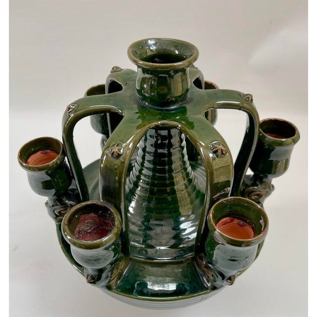 Large vintage unique terra cotta Boho Chic candelabra candle stick holder made in Morocco.