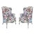 Late 19th Century Finely Carved Louis XV Style Wing Chairs in Floral Linen - a Pair For Sale