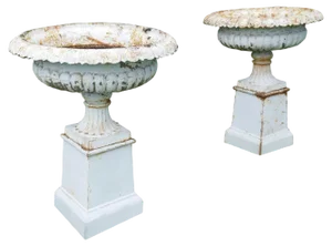 Large Victorian Garden Urns in Cast Iron, 1900, Set of 2