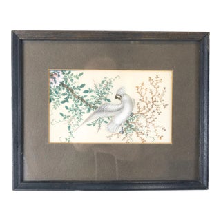 19th Century Chinese Export Rice Paper Pith Painting With Cockatoo Parrot For Sale
