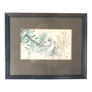19th Century Chinese Export Rice Paper Pith Painting With Cockatoo Parrot