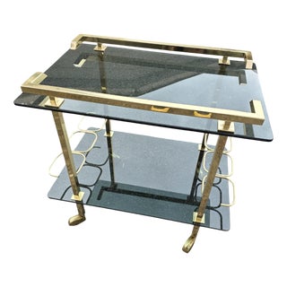 Brass and Green Crystal Bar Cart from Fontana Arte, Italy, 1970s For Sale