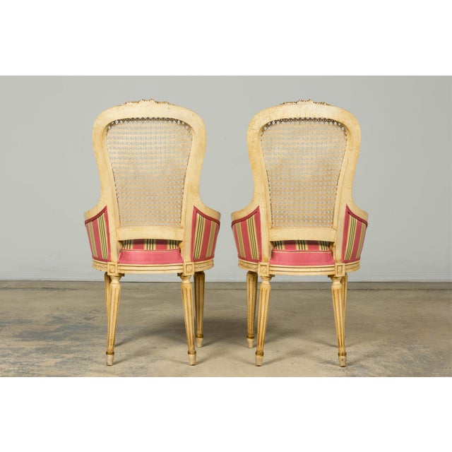 Set of 6 Early 20th Century French Louis XVI Cane Dining Armchairs in Pink Stripe For Sale - Image 18 of 18