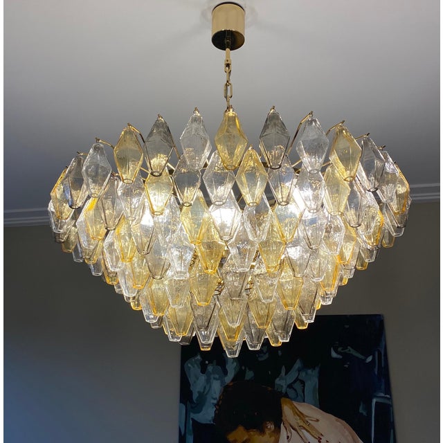 Glass Large Amber and Grey Poliedri Murano Glass Chandelier For Sale - Image 7 of 14