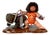 Vintage Japanese Kintarō Doll with Carved Wooden Bear, 1970s For Sale