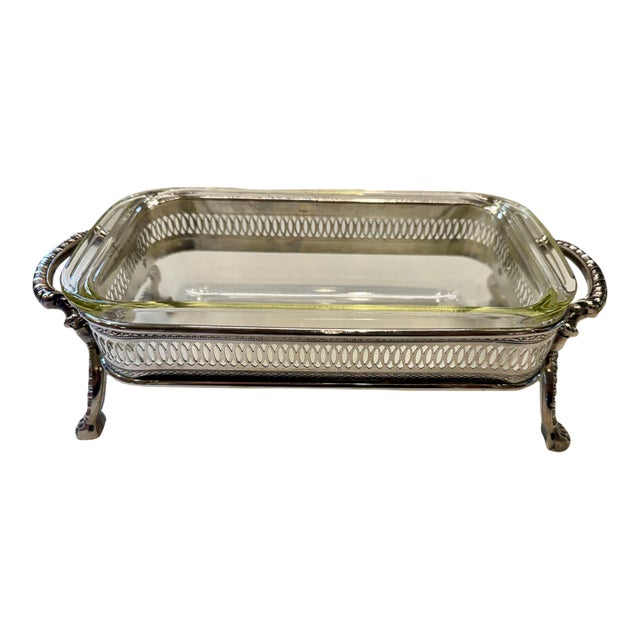 Mid 20th Century Silverplate Footed Casserole / Bread / Dessert Server With Pyrex Insert For Sale