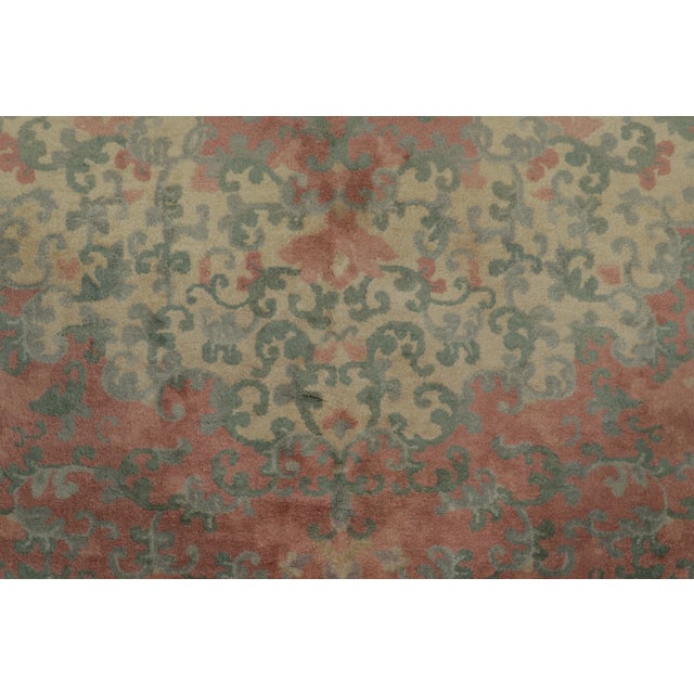 Orange Antique Chinese Hooked Rug With Floral Medallion & Vine Design - Rug & Kilim For Sale - Image 8 of 9