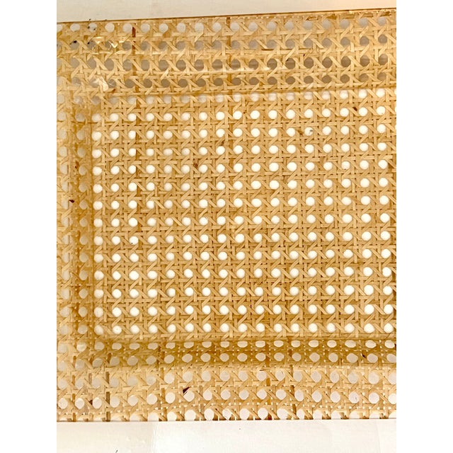 Vintage 1970s French Cannage & Lucite Cocktail Bar Tray Attributed to Dior For Sale - Image 12 of 13