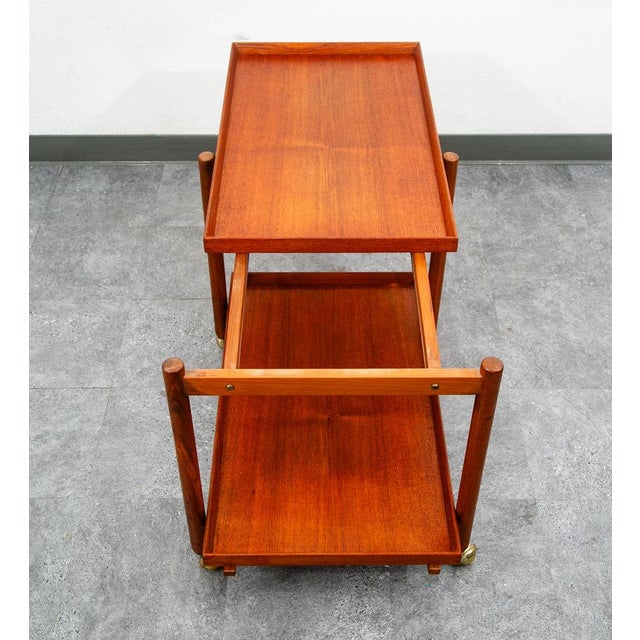Mid Century Danish Modern Serving Cart Trolley Teak Rolling Bar Expanding MCM For Sale - Image 12 of 12