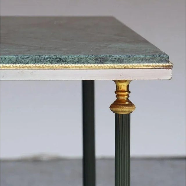 French Mid-Century Coffee or Cocktail Low Table of Brass With Green Marble Top For Sale - Image 9 of 13