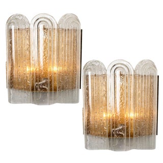 Art Deco Blown Glass & Brass Wall Sconce attributed to Doria, 1960s For Sale