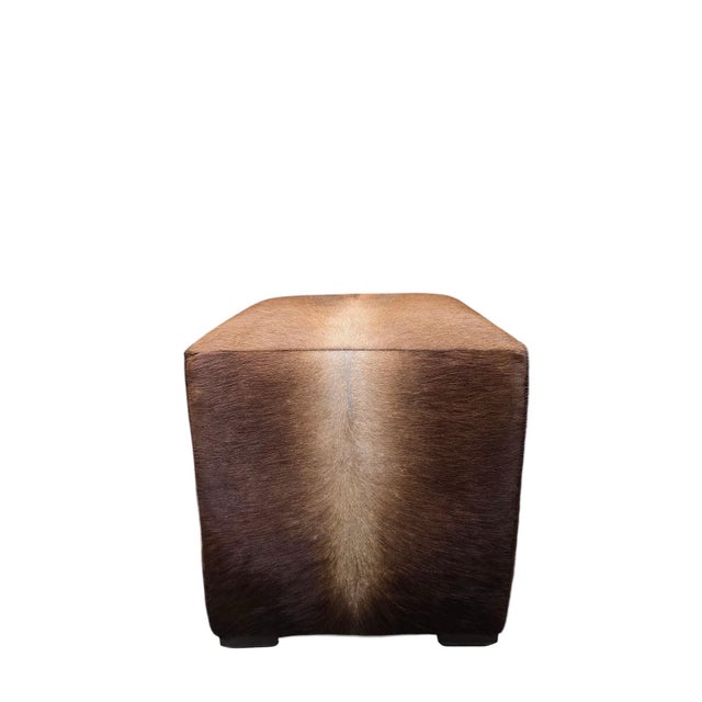 Mid 20th Century Cube Ottomans Newly Reupholstered in Genuine Hair-on-Hide Steer Hide - Pair For Sale In Chicago - Image 6 of 12