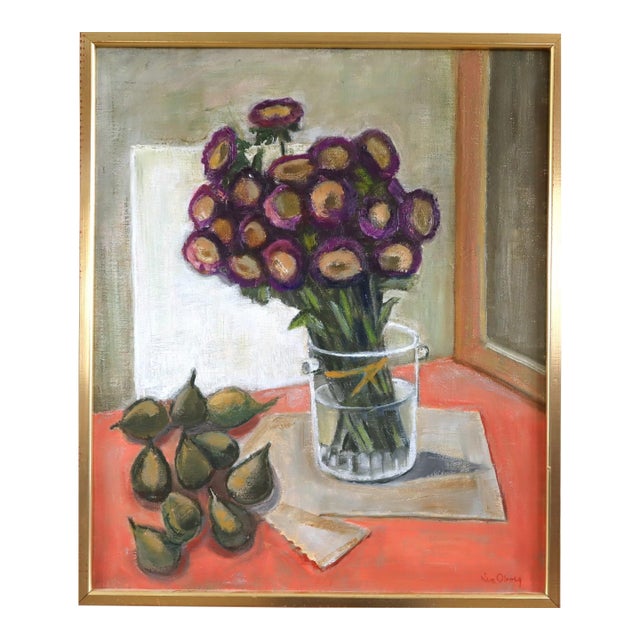Mid-Century Modern 'Purple Blooms' Expressive Swedish Still Life Oil Painting, Framed For Sale