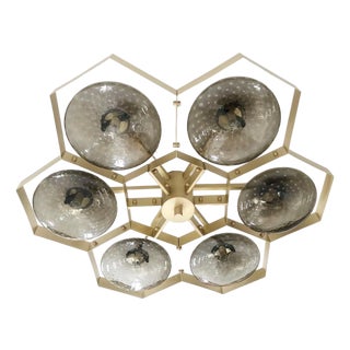 21st Century Hive Satin Brass Smoky Bubbles Murano Flush Mount by Fabio LTD For Sale