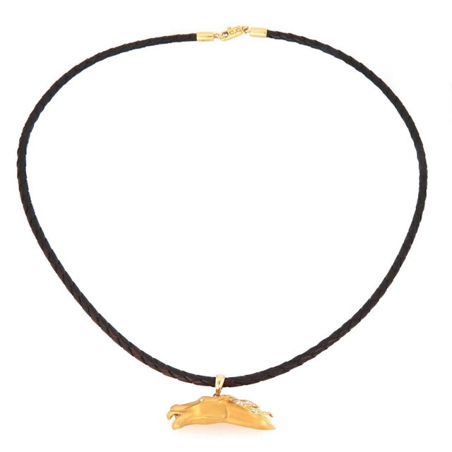 Contemporary Carrera y Carrera Diamond 18k Yellow Gold Horse Pendant & Woven Cord Necklace For Sale - Image 3 of 6