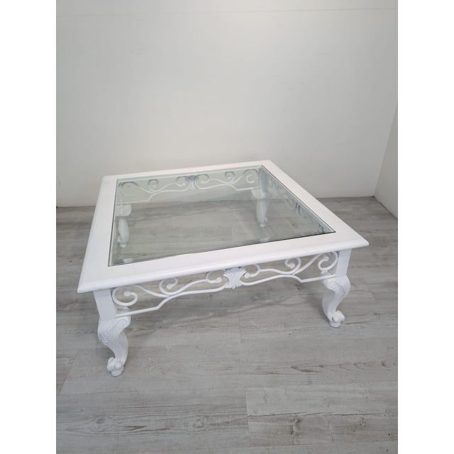 Baroque Whitewashed Coffee Table with Beveled Glass For Sale - Image 11 of 11