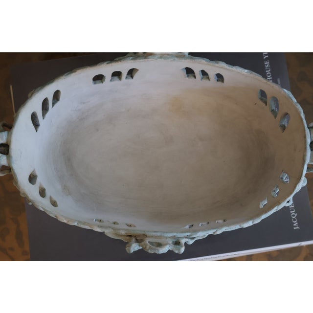 Antique 1800's French Toul-Bellevue j.a. Blue & Ivory Pierced Faience Centerpiece Basket For Sale - Image 14 of 18