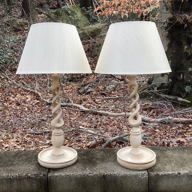 Wood Custom Turned Wood Candlestick Lamps – Newly Wired, 27” H - a Pair For Sale - Image 7 of 7