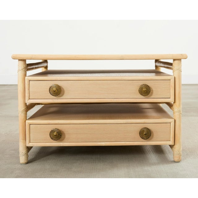 Wood Pair McGuire Cerused Oak Rattan Nightstands End Tables For Sale - Image 7 of 17