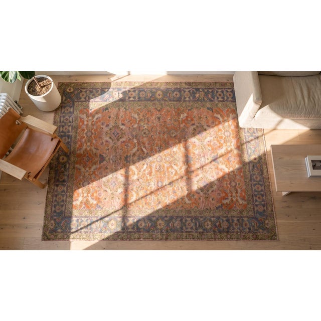 1920s Orange Salmon Geometric Antique Indian Agra Cotton Rug 3'6" X 7' Handknotted Carpet For Sale - Image 9 of 10