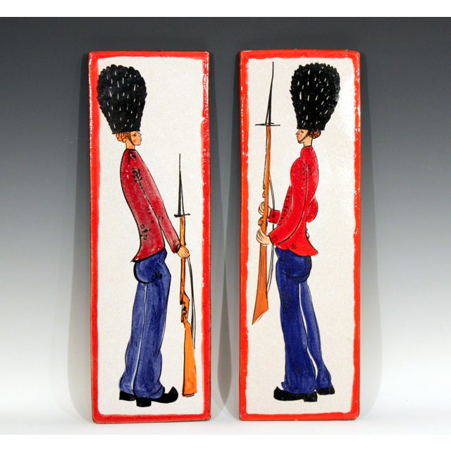 Great pair Petucco hanging plaques with Queen's Guards or "Beefeaters," circa 1960's. Charming period representation with...