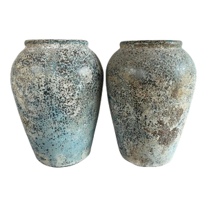 Large Rustic Textured Terracotta Amphora Vessels – Pair of Aged Mediterranean