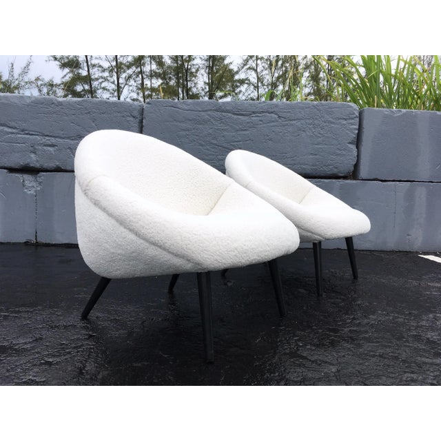 1950s Mid-Century Modern Faux Sheepskin Lounge Chairs - A Pair For Sale - Image 4 of 13