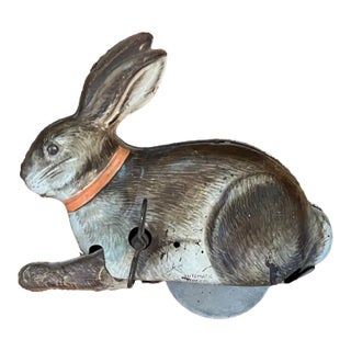 Lithographed Tinplate Clockwork Bunny Rabbit or Hare by the Automatic Toy Co. Staten Island, New York Circa 1930 For Sale