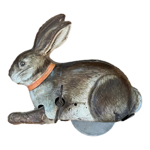 Lithographed Tinplate Clockwork Bunny Rabbit or Hare by the Automatic Toy Co. Staten Island, New York Circa 1930