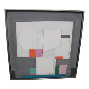Mid 20th Century Norio Azuma Collage Abstract Geometric "Interior" Signed Numbered