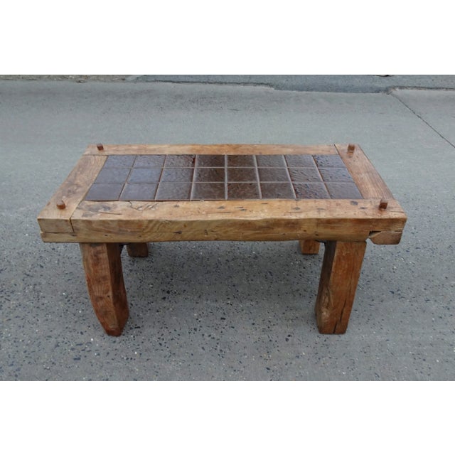Brutalist Oak, Ceramic and Metal Coffee Table For Sale - Image 6 of 8