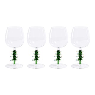 Treetop Tree Cheers Green Wine Glasses, Set of 4 For Sale
