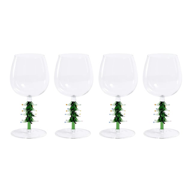 Treetop Tree Cheers Green Wine Glasses, Set of 4 For Sale