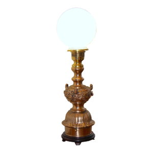 Vintage Asian Figural Brass Table Lamp With Milk Glass Globe Shade – Hollywood Regency Chinoiserie Lighting