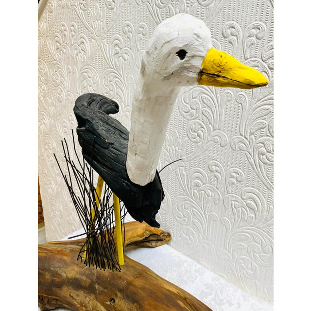 Coffee Vintage Coastal Hand-Carved and Painted Large Seagull Driftwood Statue For Sale - Image 8 of 13