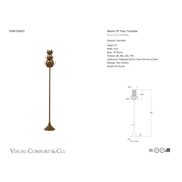 Julie Neill by Visual Comfort Signature Alberto 70" Floor Torchiere in Antique Bronze Leaf Designer: Julie Neill Height:...