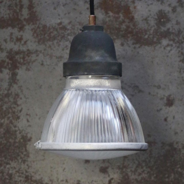 1950s Vintage Industrial Glass Pendant Lamp from Holophane, Paris For Sale - Image 5 of 7