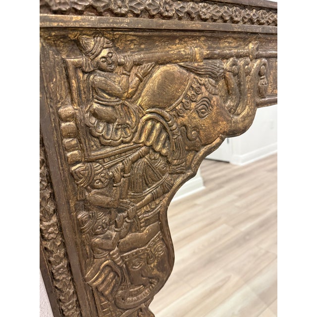 Ornate Vintage Indian Carved Arch Mirror With Elephant Motif (48 X 38 X 1.5 Inches) For Sale - Image 4 of 8
