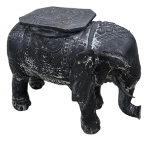 Antique Balinese Finely Detailed Patina Hammered Bronze Saddled Elephant Plant-Stand/Cocktail Table