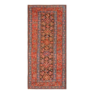 1900s Brown Geometric Tribal Antique W. Persian Kurdish Rug 4' X 8'9" Handknotted Wool Carpet For Sale
