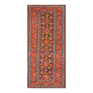 1900s Brown Geometric Tribal Antique W. Persian Kurdish Rug 4' X 8'9" Handknotted Wool Carpet